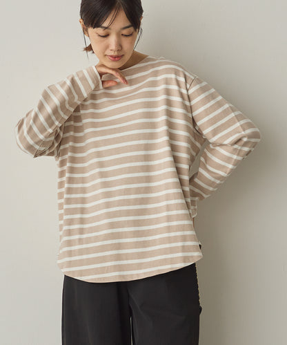 10番単ボーダー裾ラウンド長袖Tシャツ[1325-6139]