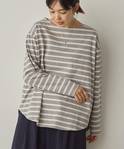 10番単ボーダー裾ラウンド長袖Tシャツ[1325-6139]