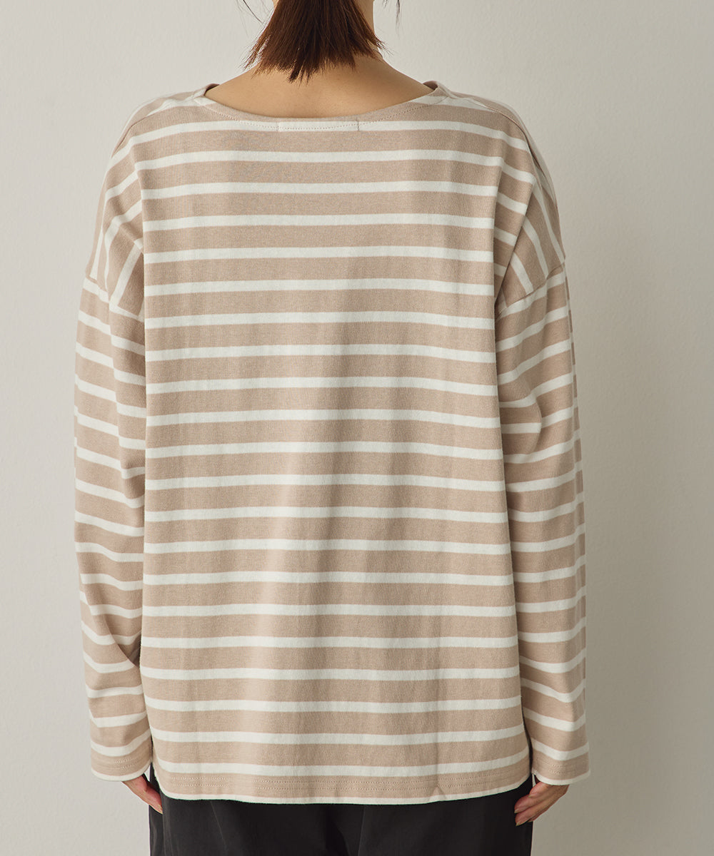 10番単ボーダーワイドシルエットスリット長袖Tシャツ[1325-6140]