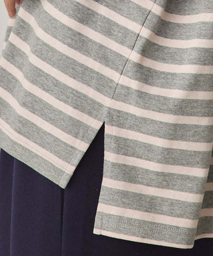 10番単ボーダーワイドシルエットスリット長袖Tシャツ[1325-6140]