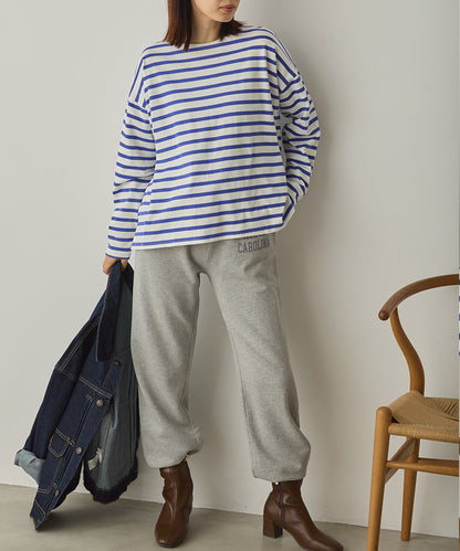 10番単ボーダーワイドシルエットスリット長袖Tシャツ[1325-6140]