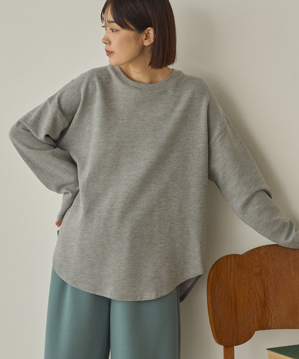 リップルダブルフェイス裾ラウンド長袖Tシャツ[1325-6141]