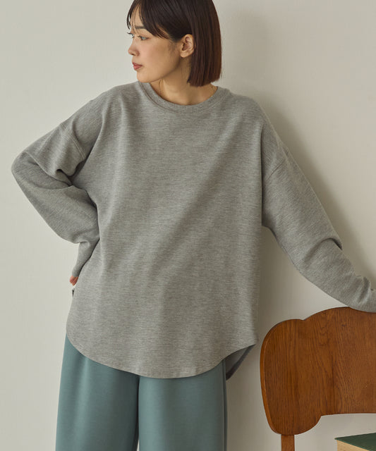 リップルダブルフェイス裾ラウンド長袖Tシャツ[1325-6141]