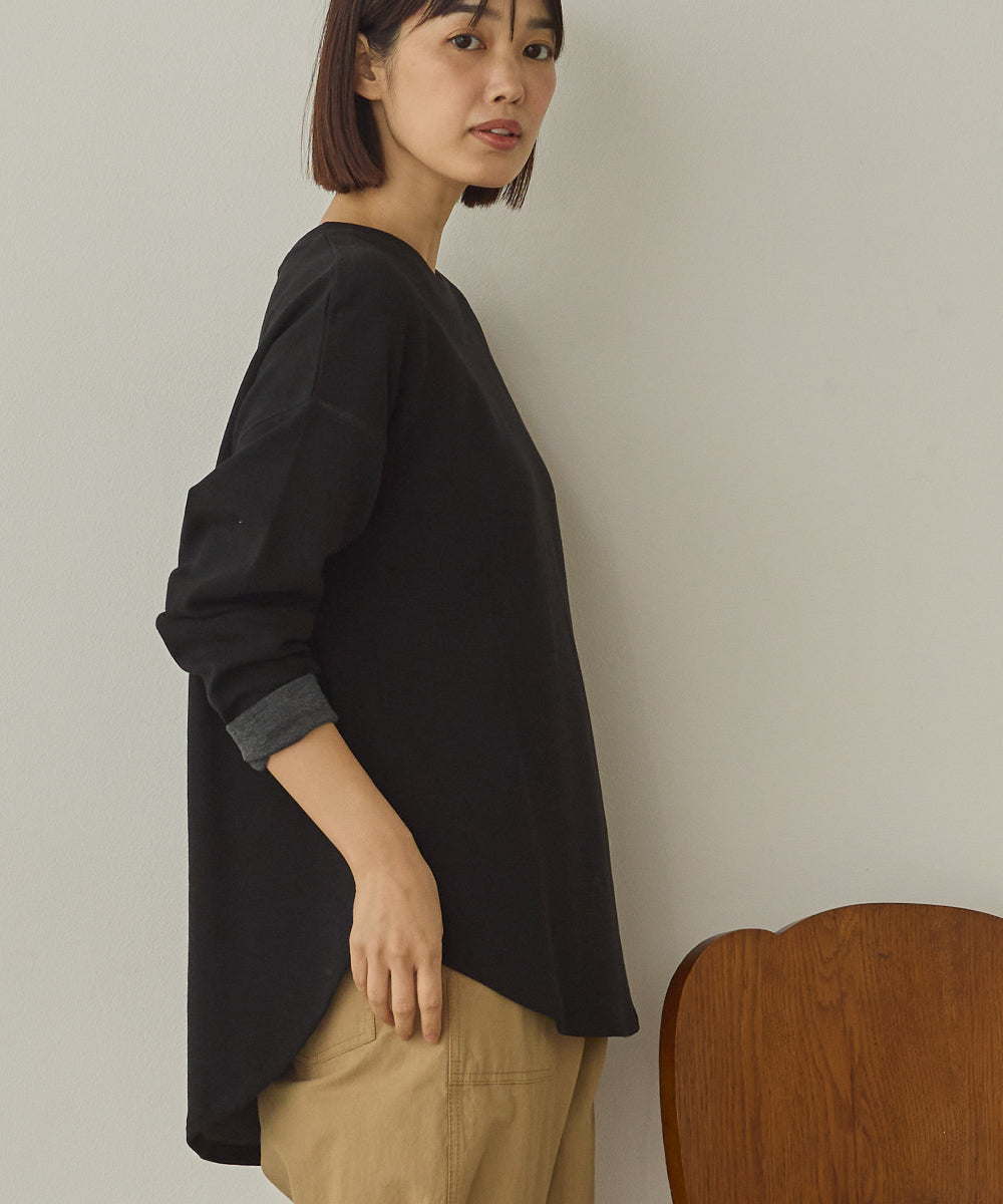 リップルダブルフェイス裾ラウンド長袖Tシャツ[1325-6141]
