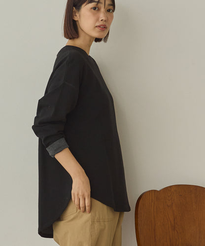 リップルダブルフェイス裾ラウンド長袖Tシャツ[1325-6141]