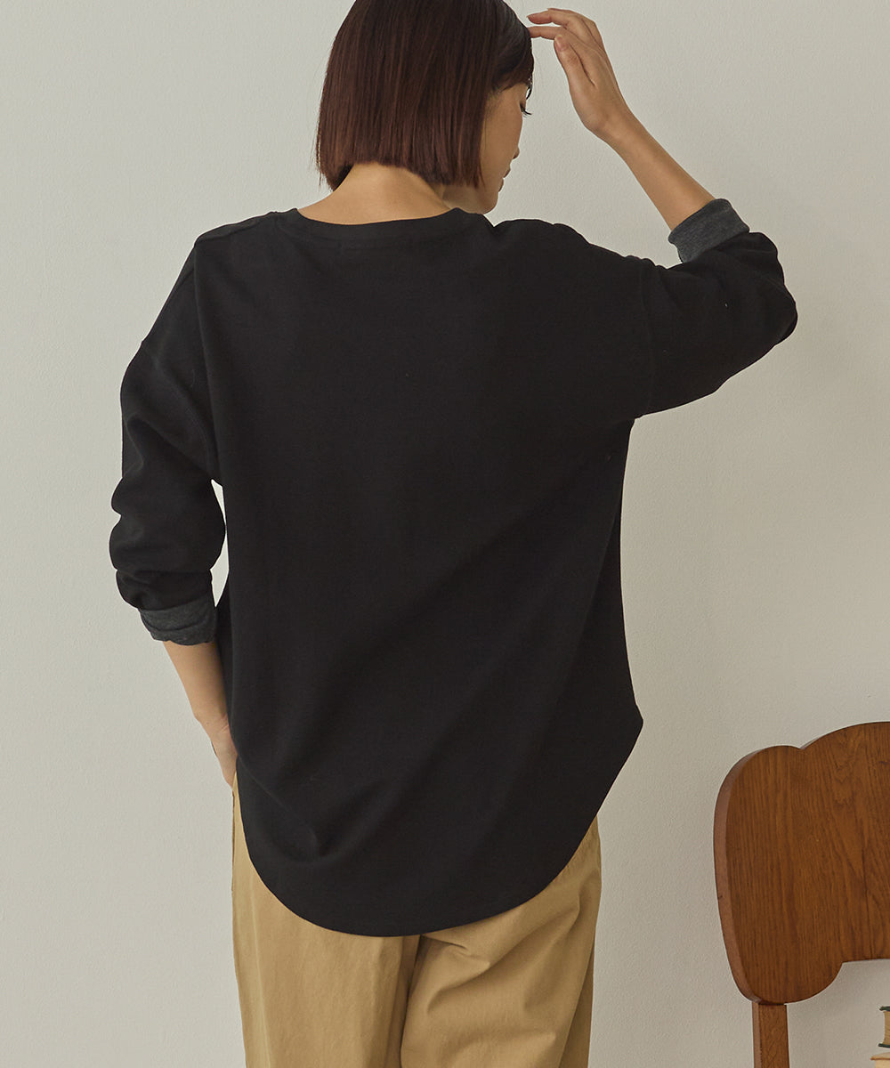 リップルダブルフェイス裾ラウンド長袖Tシャツ[1325-6141]