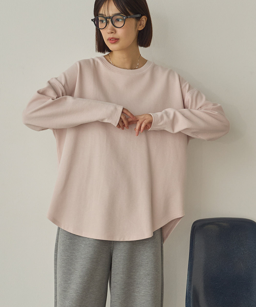リップルダブルフェイス裾ラウンド長袖Tシャツ[1325-6141]