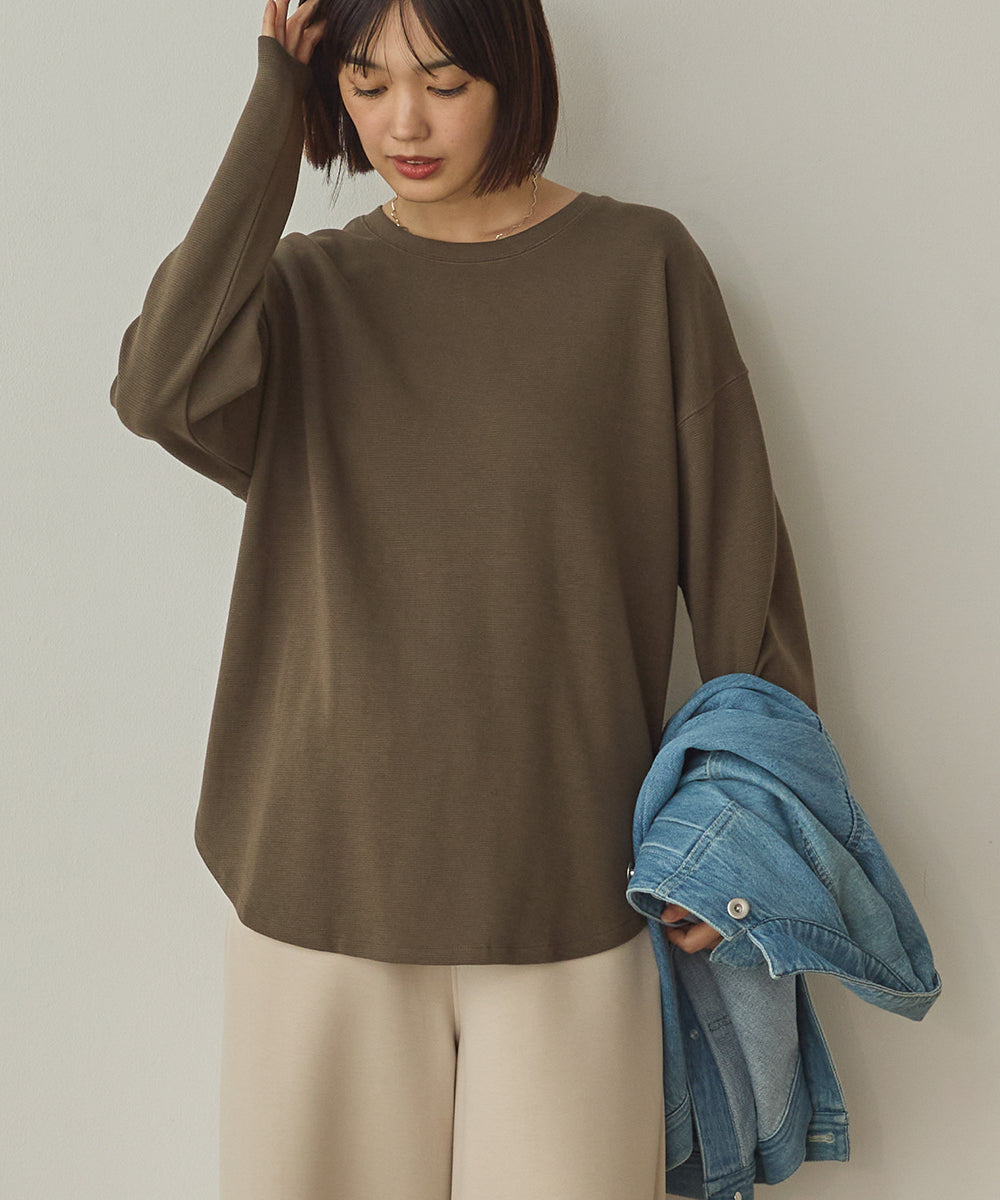 リップルダブルフェイス裾ラウンド長袖Tシャツ[1325-6141]