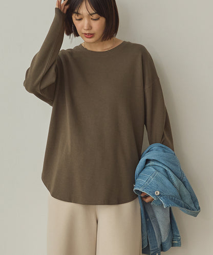 リップルダブルフェイス裾ラウンド長袖Tシャツ[1325-6141]