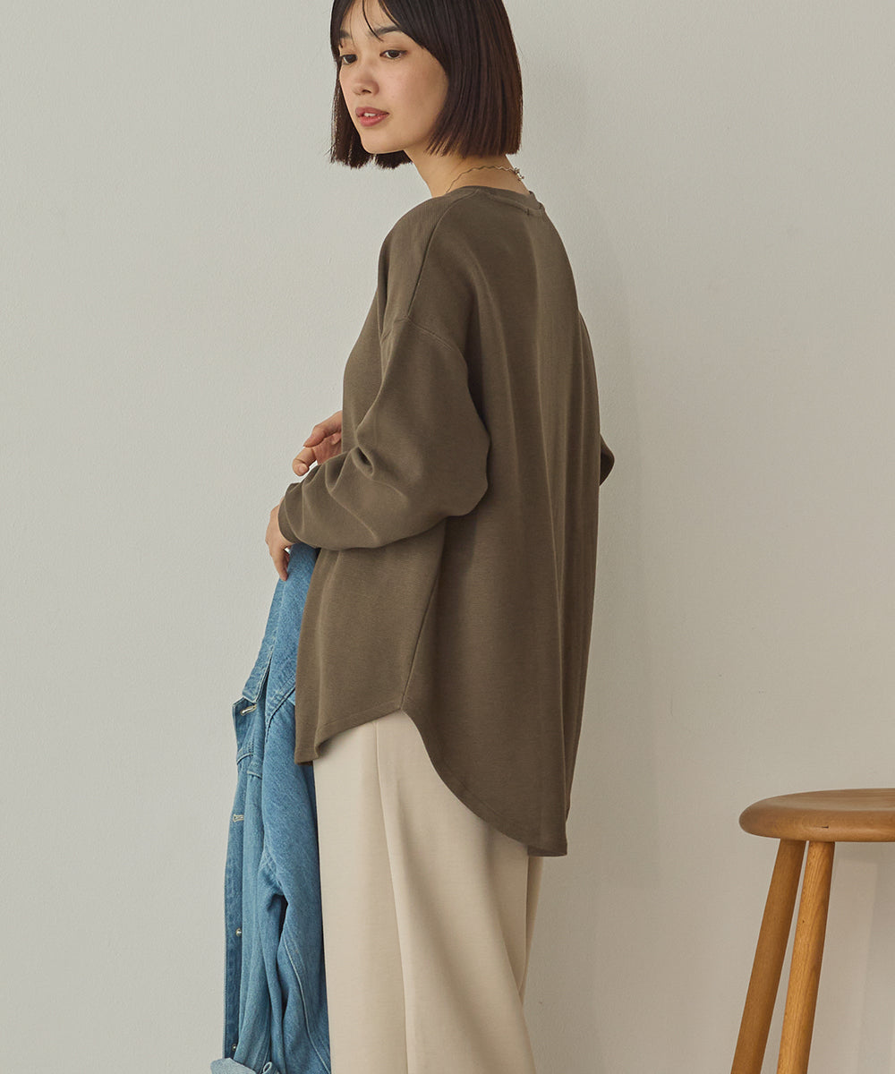 リップルダブルフェイス裾ラウンド長袖Tシャツ[1325-6141]