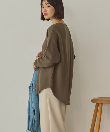 リップルダブルフェイス裾ラウンド長袖Tシャツ[1325-6141]