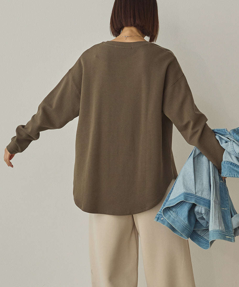 リップルダブルフェイス裾ラウンド長袖Tシャツ[1325-6141]