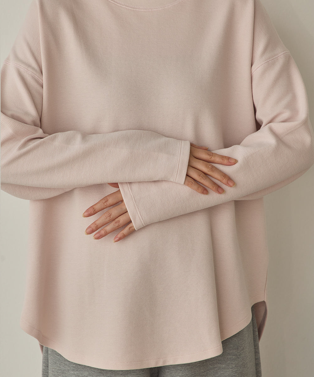 リップルダブルフェイス裾ラウンド長袖Tシャツ[1325-6141]