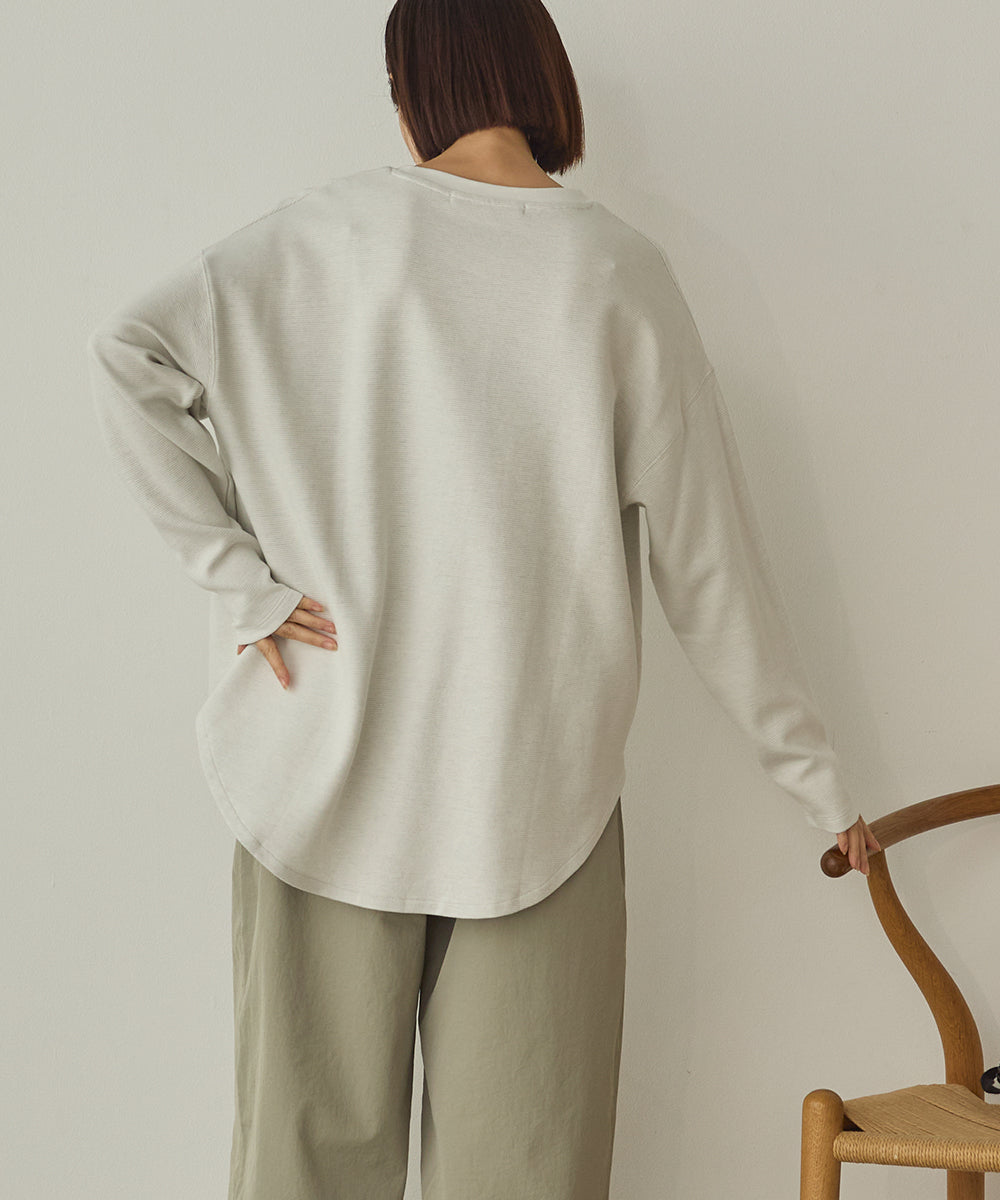 リップルダブルフェイス裾ラウンド長袖Tシャツ[1325-6141]