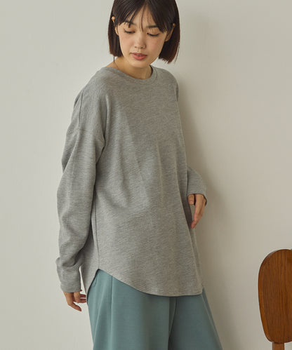 リップルダブルフェイス裾ラウンド長袖Tシャツ[1325-6141]