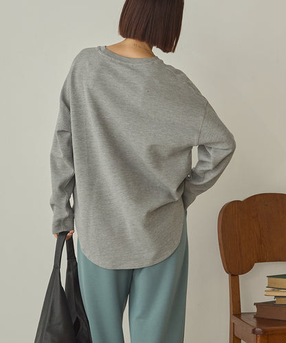 リップルダブルフェイス裾ラウンド長袖Tシャツ[1325-6141]