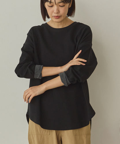 リップルダブルフェイス裾ラウンド長袖Tシャツ[1325-6141]