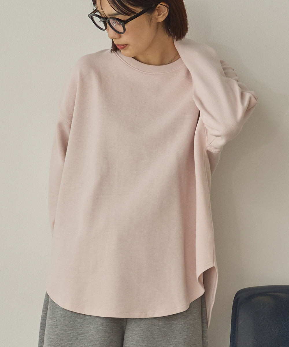 リップルダブルフェイス裾ラウンド長袖Tシャツ[1325-6141]