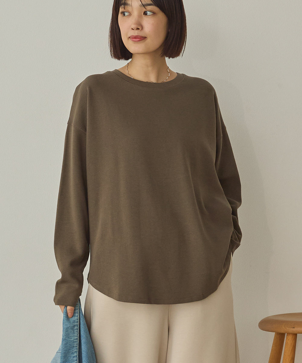 リップルダブルフェイス裾ラウンド長袖Tシャツ[1325-6141]