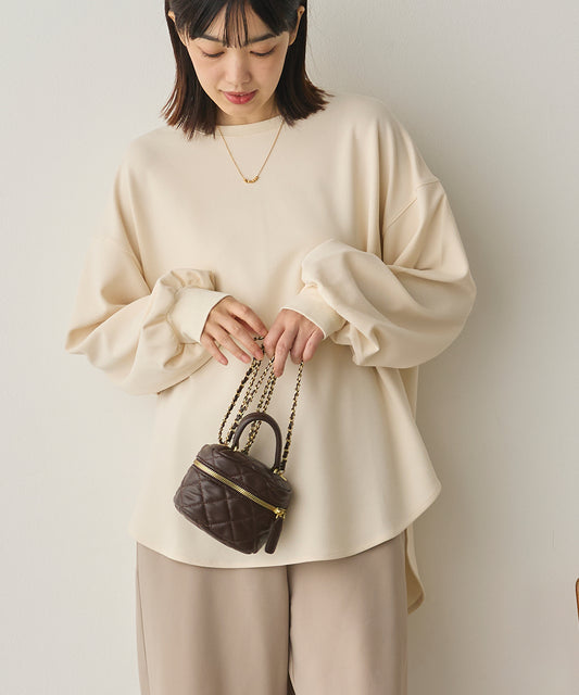 ストレッチカットジョーゼットバッグスリット裾ラウンドプルオーバー[1325-6149]