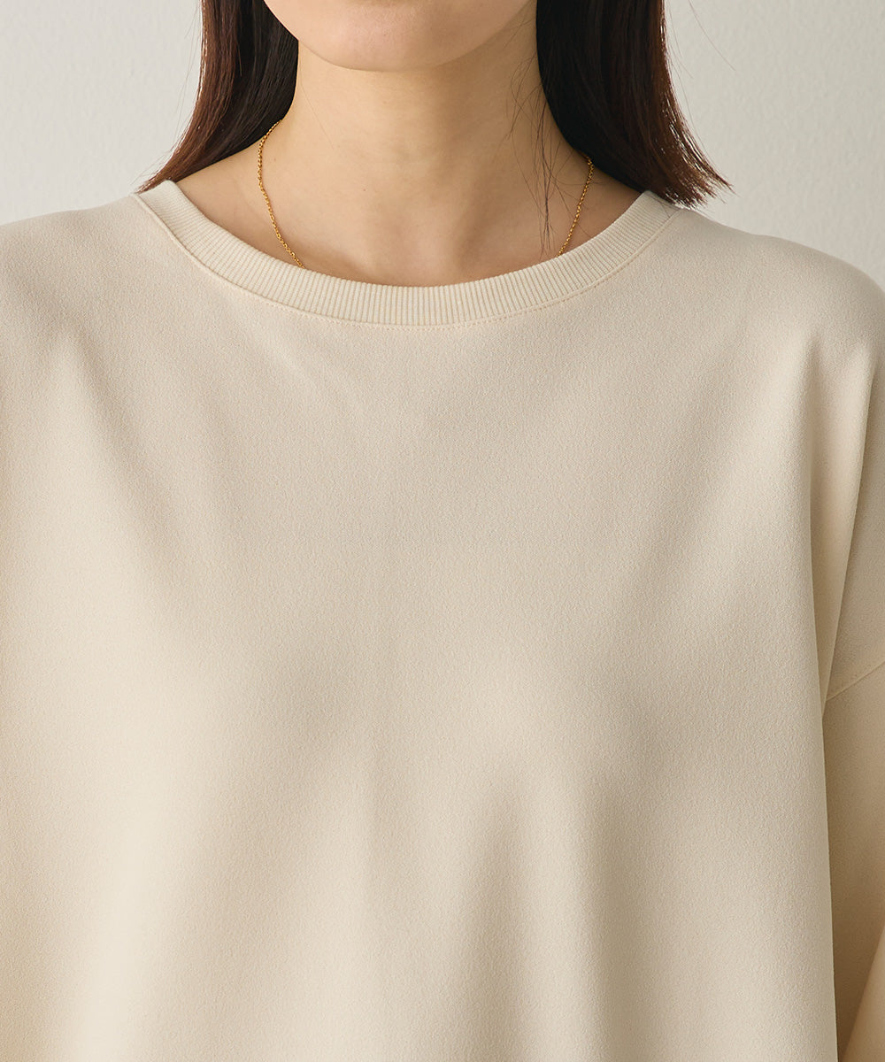 ストレッチカットジョーゼットバッグスリット裾ラウンドプルオーバー[1325-6149]