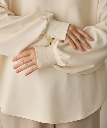 ストレッチカットジョーゼットバッグスリット裾ラウンドプルオーバー[1325-6149]