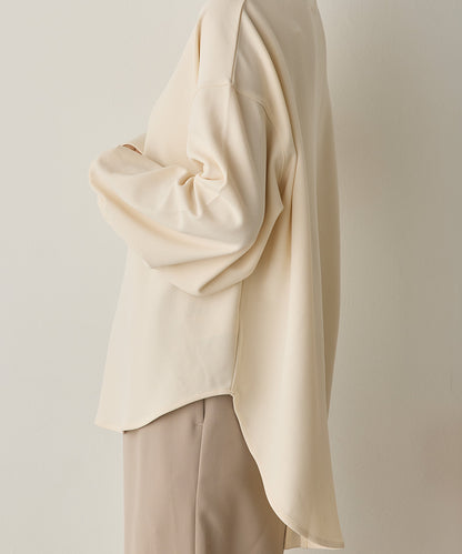 ストレッチカットジョーゼットバッグスリット裾ラウンドプルオーバー[1325-6149]