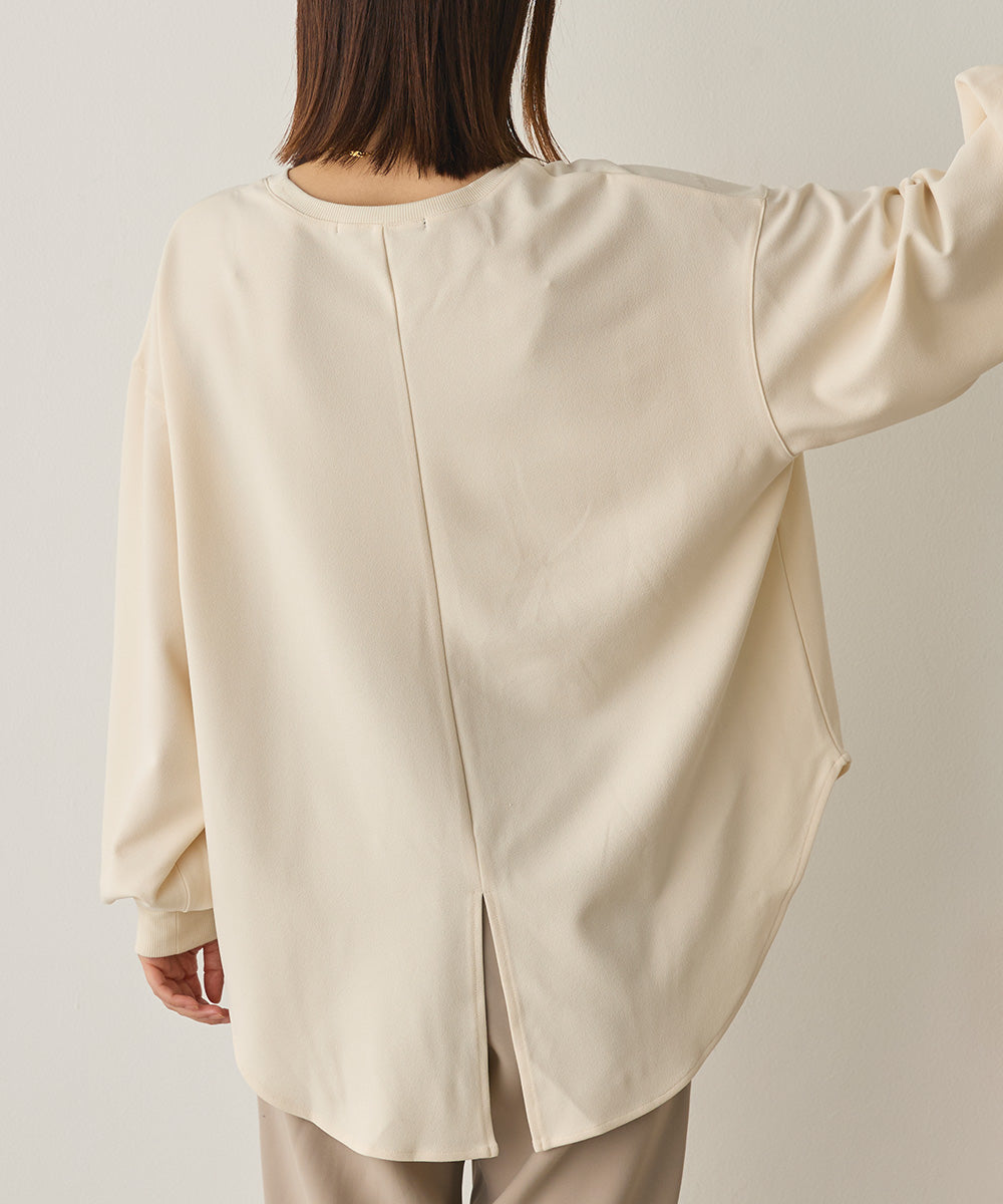 ストレッチカットジョーゼットバッグスリット裾ラウンドプルオーバー[1325-6149]