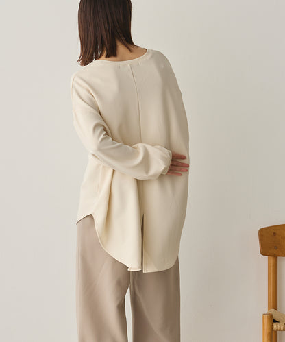 ストレッチカットジョーゼットバッグスリット裾ラウンドプルオーバー[1325-6149]