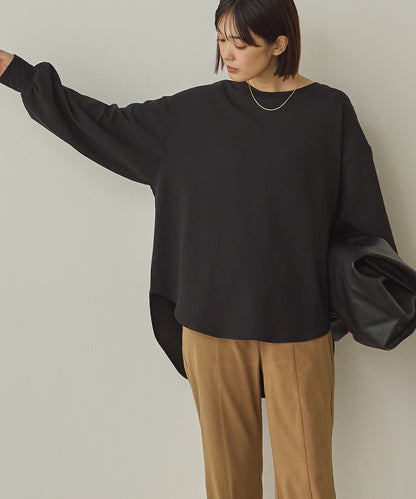 ストレッチカットジョーゼットバッグスリット裾ラウンドプルオーバー[1325-6149]