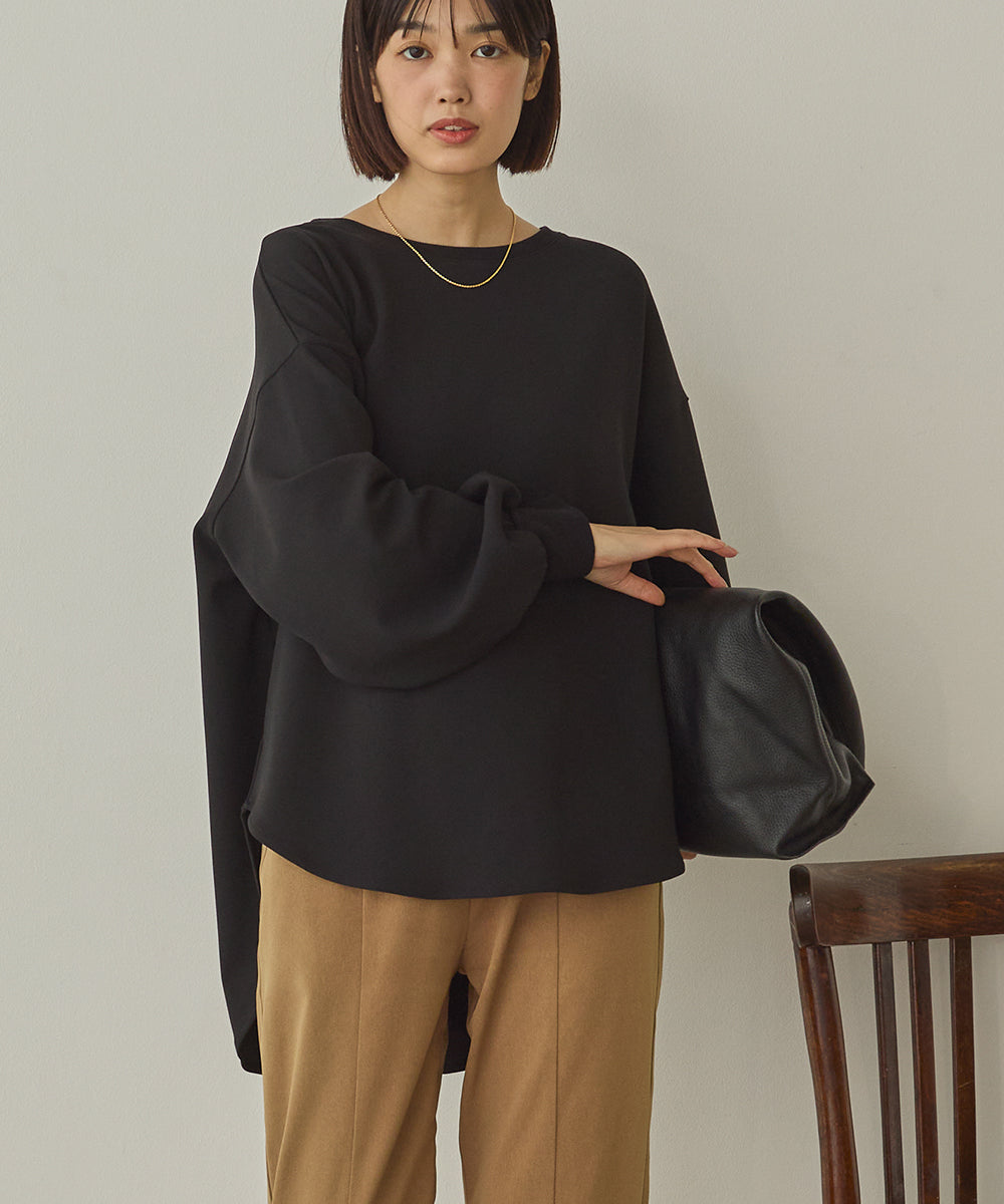 ストレッチカットジョーゼットバッグスリット裾ラウンドプルオーバー[1325-6149]