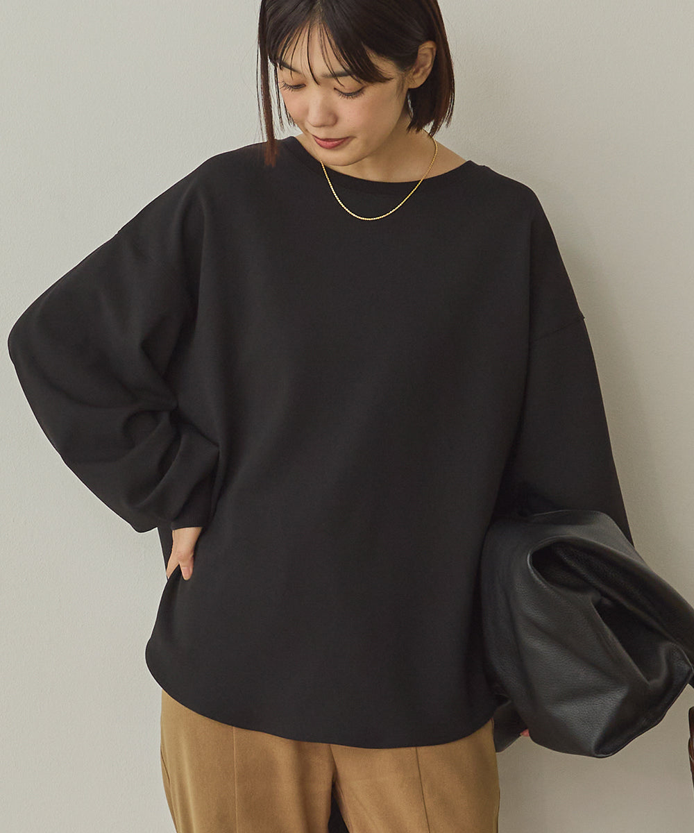 ストレッチカットジョーゼットバッグスリット裾ラウンドプルオーバー[1325-6149]