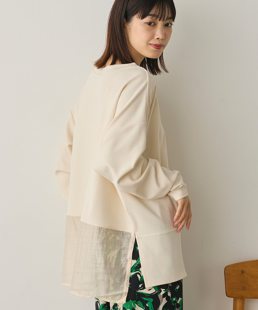 ストレッチカットジョーゼット裾切り替えプルオーバー[1325-6150]