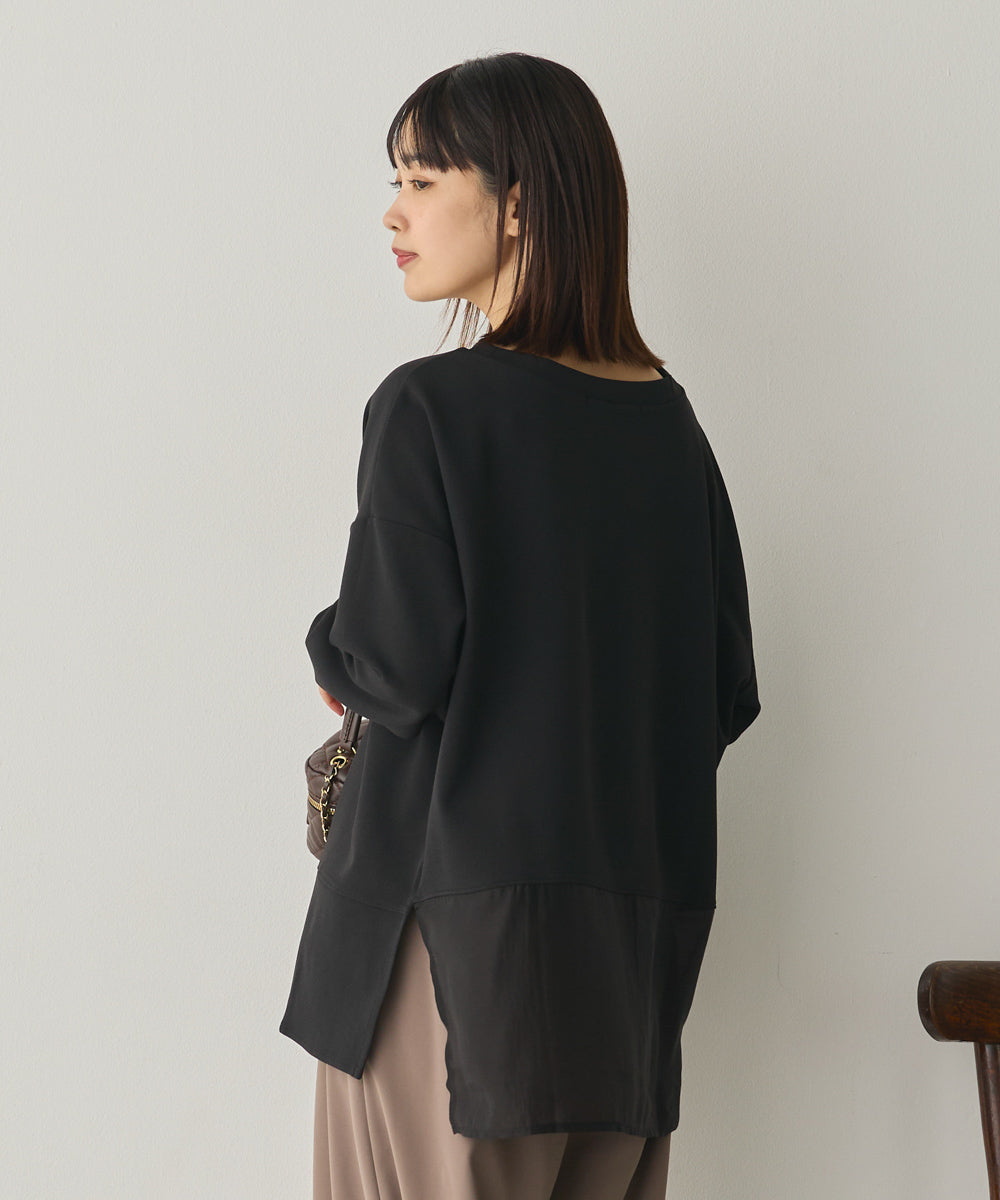 ストレッチカットジョーゼット裾切り替えプルオーバー[1325-6150]