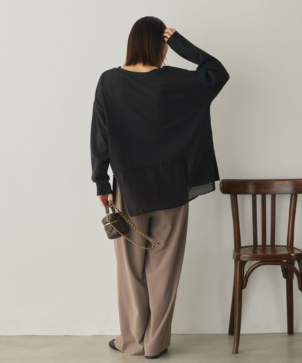 ストレッチカットジョーゼット裾切り替えプルオーバー[1325-6150]