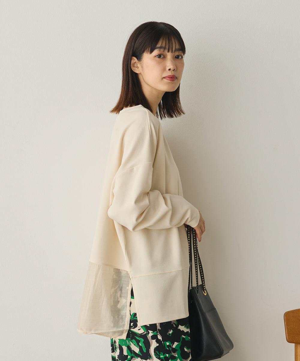 ストレッチカットジョーゼット裾切り替えプルオーバー[1325-6150]