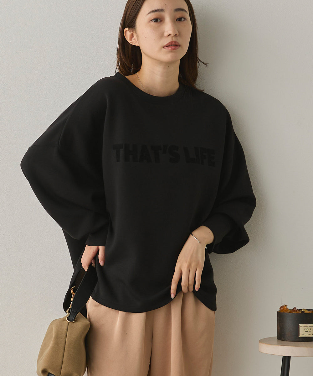 ソフトダンボールニットフロッキープリントボリューム袖プルオーバー[1325-6152]