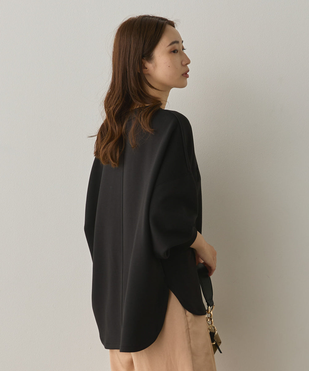 ソフトダンボールニットフロッキープリントボリューム袖プルオーバー[1325-6152]