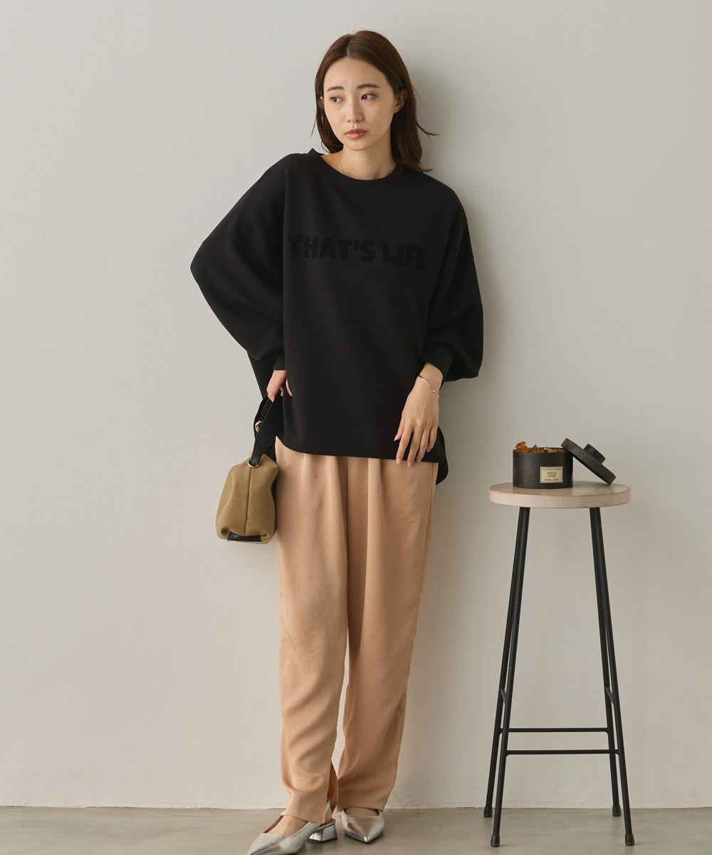 ソフトダンボールニットフロッキープリントボリューム袖プルオーバー[1325-6152]