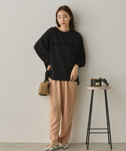 ソフトダンボールニットフロッキープリントボリューム袖プルオーバー[1325-6152]