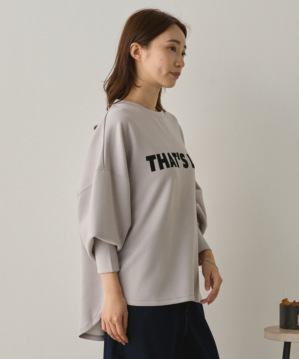 ソフトダンボールニットフロッキープリントボリューム袖プルオーバー[1325-6152]