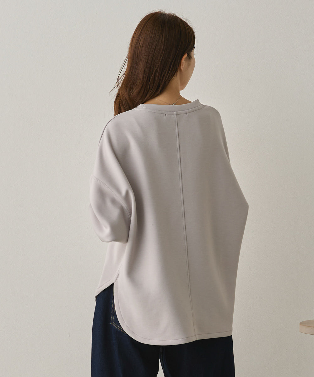 ソフトダンボールニットフロッキープリントボリューム袖プルオーバー[1325-6152]