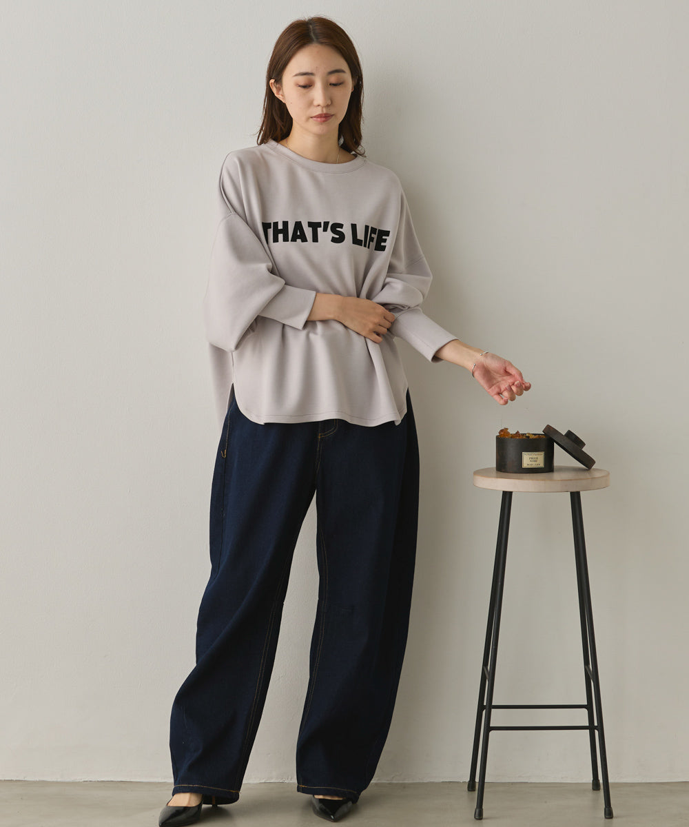 ソフトダンボールニットフロッキープリントボリューム袖プルオーバー[1325-6152]