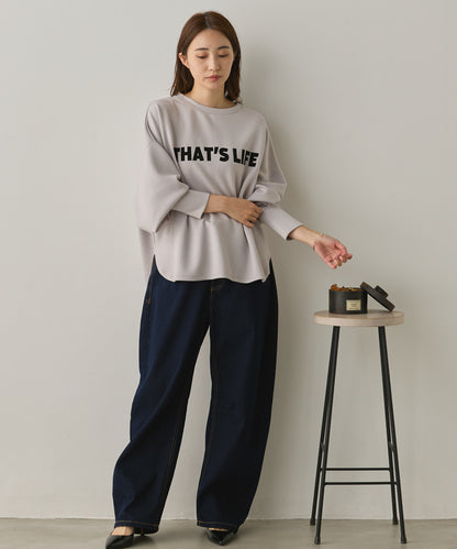 ソフトダンボールニットフロッキープリントボリューム袖プルオーバー[1325-6152]