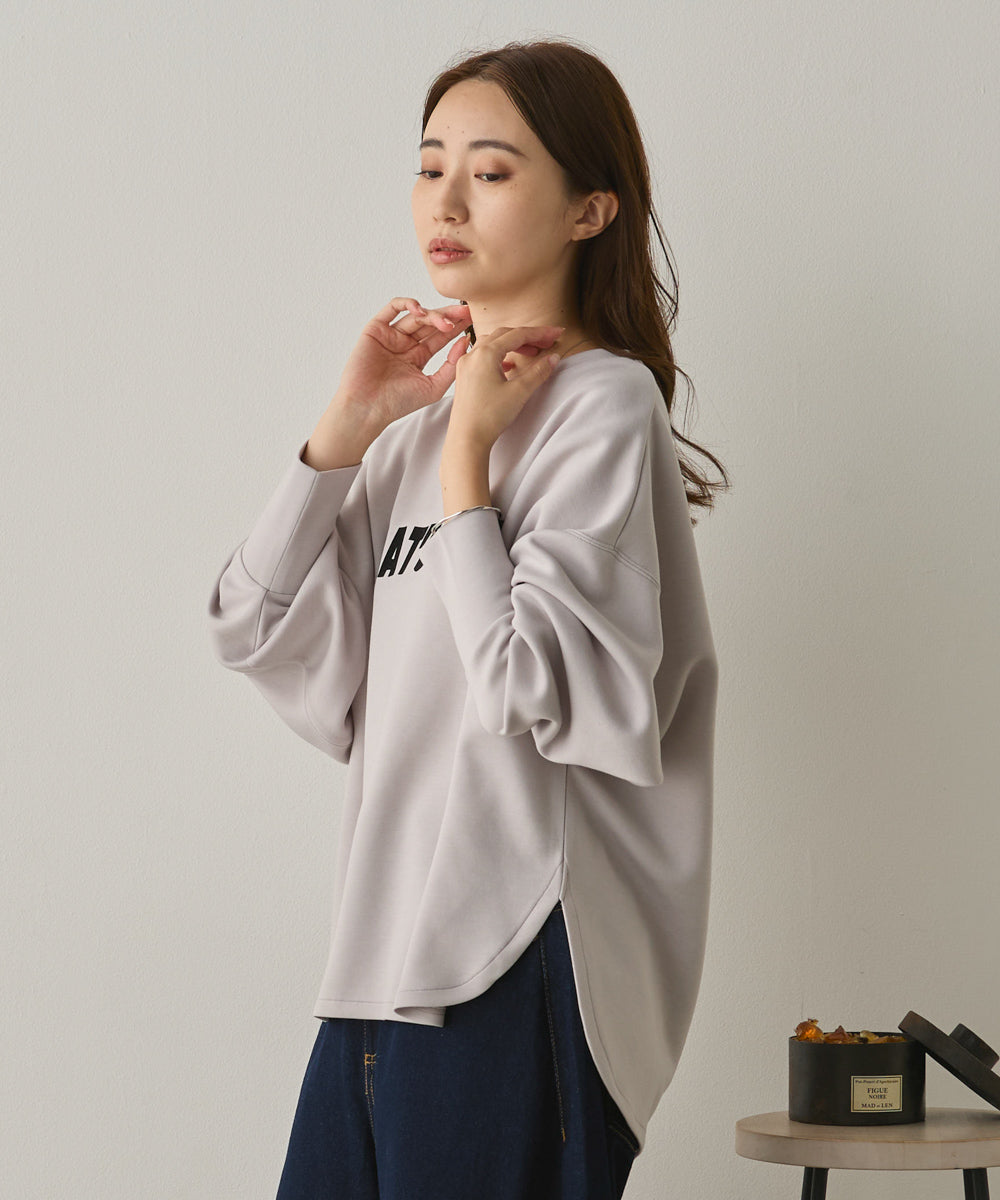 ソフトダンボールニットフロッキープリントボリューム袖プルオーバー[1325-6152]