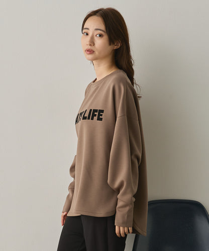 ソフトダンボールニットフロッキープリントボリューム袖プルオーバー[1325-6152]