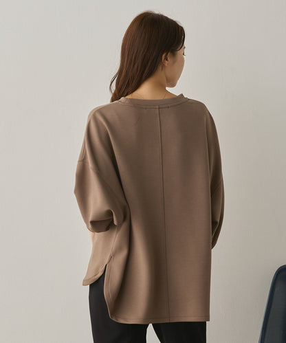 ソフトダンボールニットフロッキープリントボリューム袖プルオーバー[1325-6152]