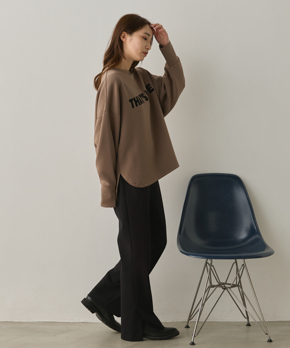 ソフトダンボールニットフロッキープリントボリューム袖プルオーバー[1325-6152]