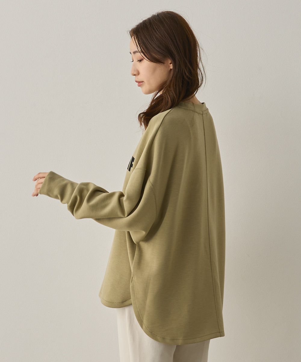 ソフトダンボールニットフロッキープリントボリューム袖プルオーバー[1325-6152]