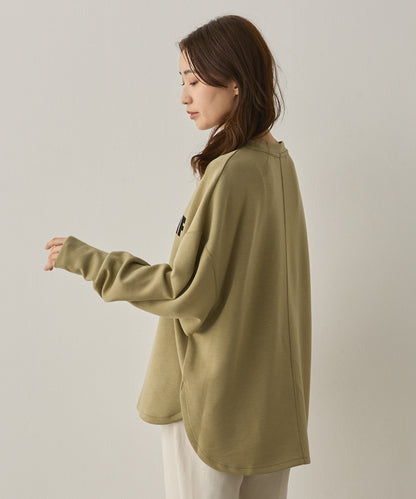 ソフトダンボールニットフロッキープリントボリューム袖プルオーバー[1325-6152]